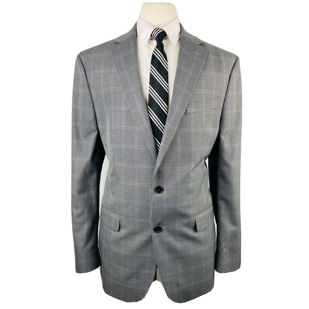 CHAPS RALPH LAUREN MENS 42L GRAY CHECK SUPER SOFT BLAZER SPORT COAT SUIT JACKET
